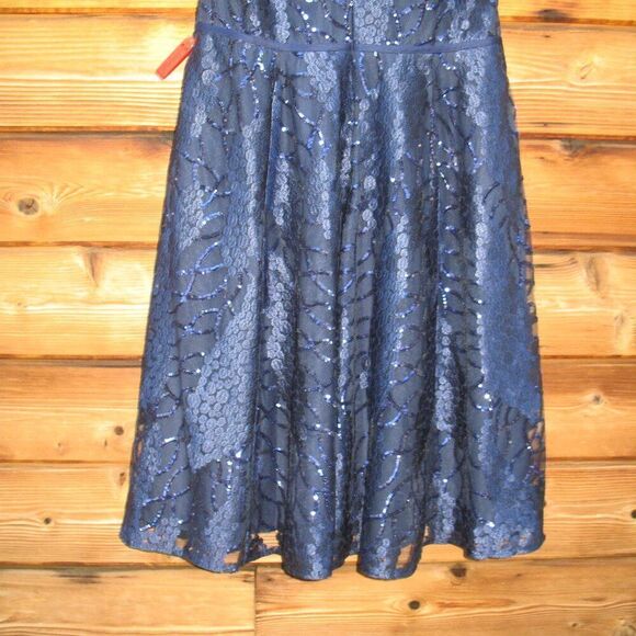 Mac Duggal 12467 Womens Flutter Sleeve Sequin Applique Cocktail Dress Blue 16 - Picture 9 of 15